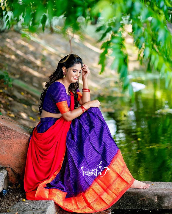 Kanjivaram Silk Zari Half Saree Lehenga With Blouse Along With Banarsi Silk Dupatta