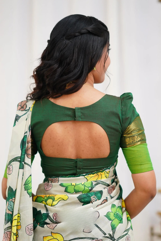 Padmaja Cotton Half Saree - Dark Green and Leaf Green