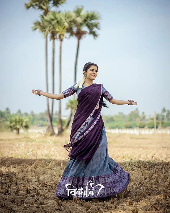Kanjivaram Silk Zari Half Saree Lehenga With Blouse Along With Banarsi Silk Dupatta