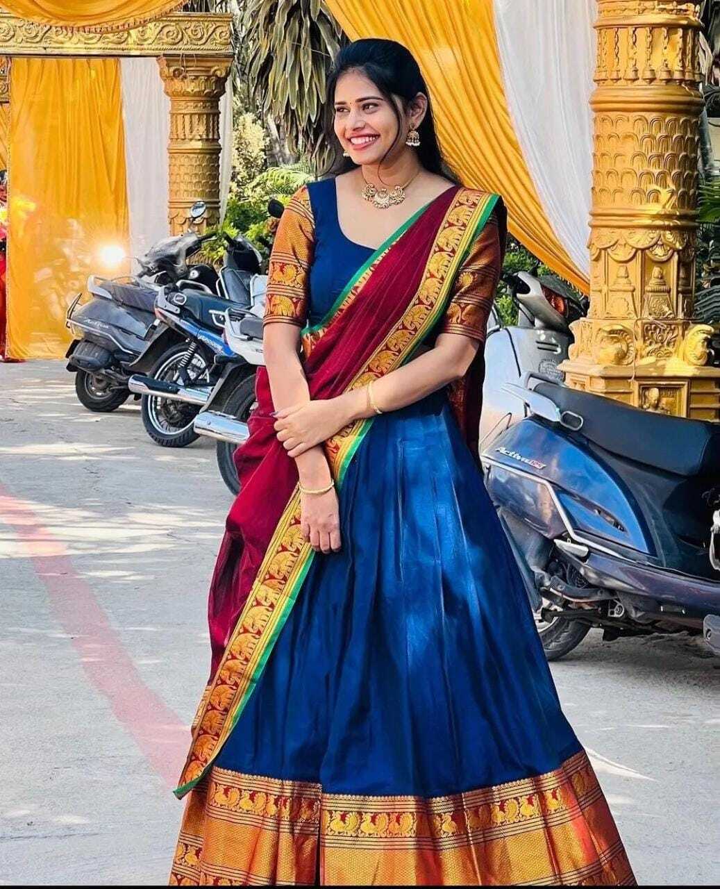 Kanjivaram Silk Zari Half Saree Lehenga With Blouse Along With Banarsi Silk Dupatta