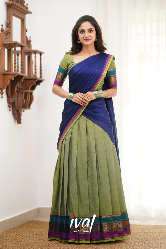 Padmaja Cotton Halfsaree - Two Tone Green and Violet