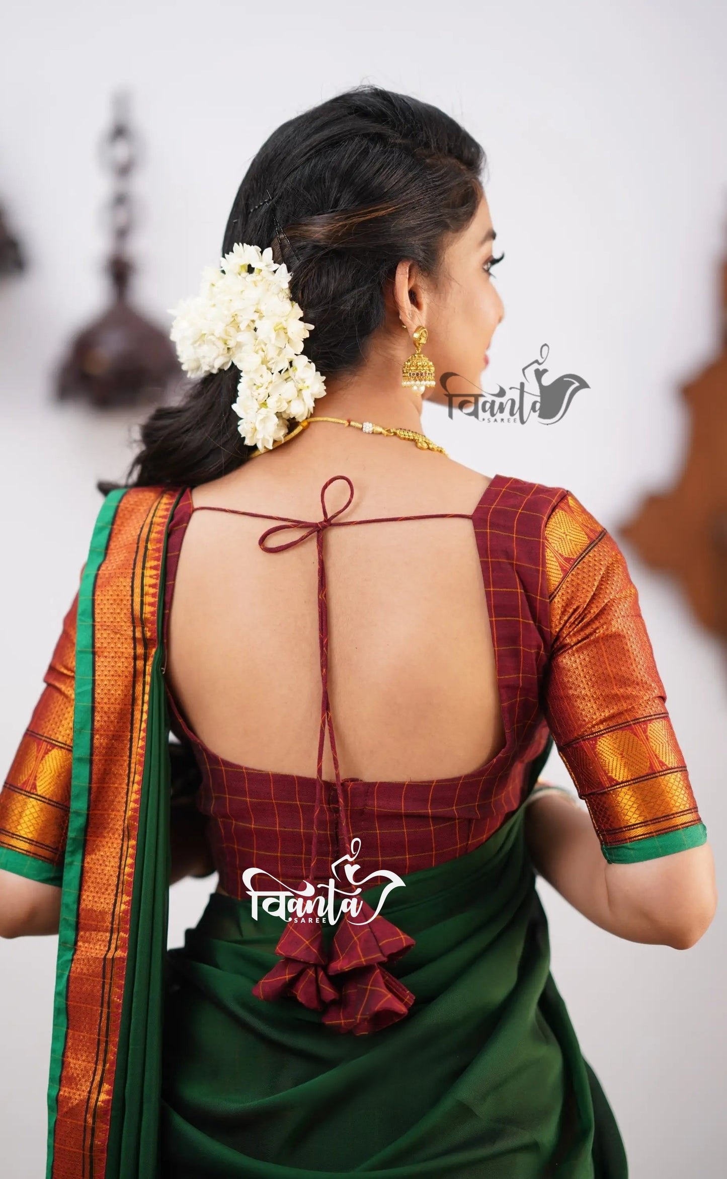 Green tone and Shade of Maroon Cotton Halfsaree