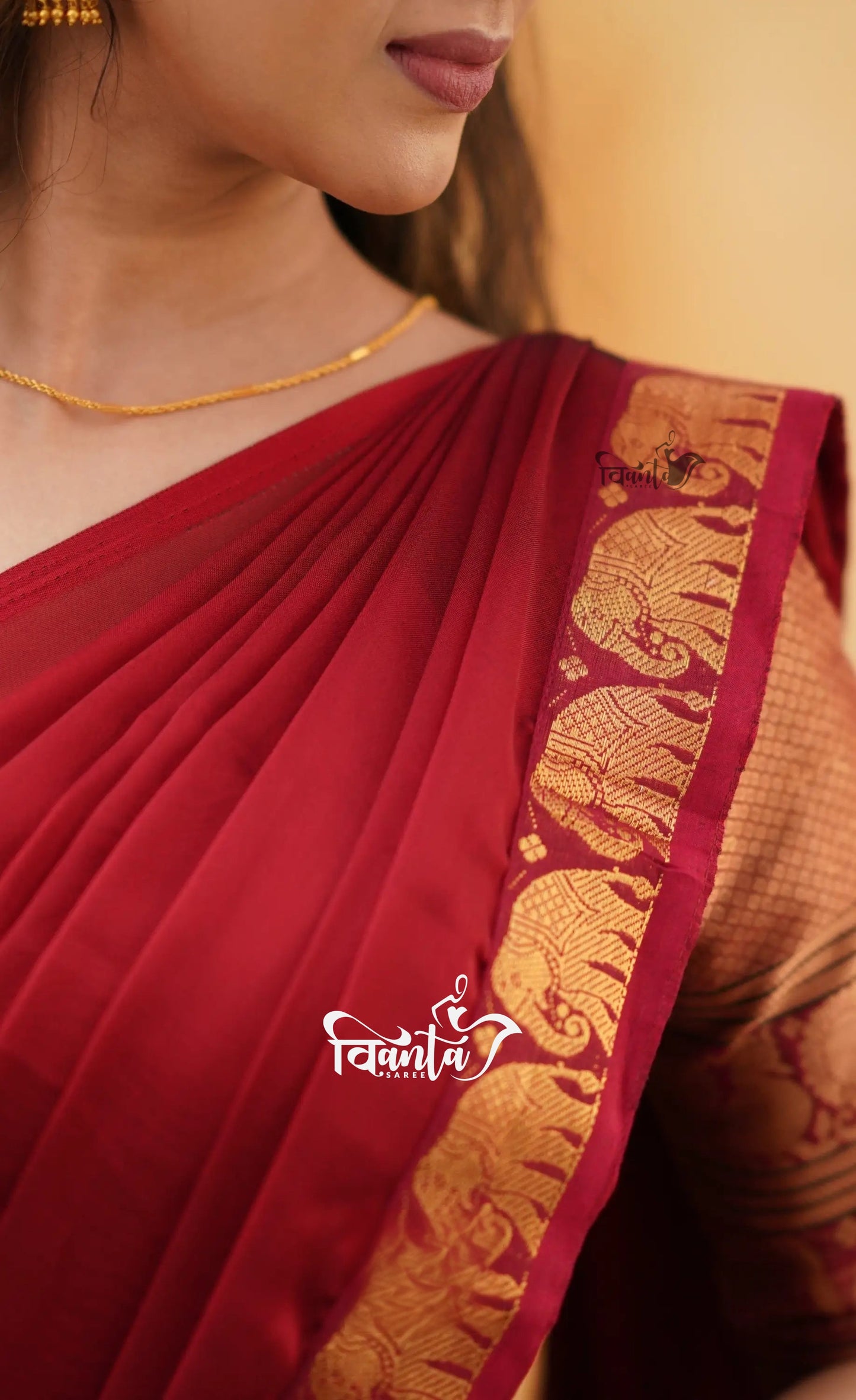 Padmaja - Mauve and Red Cotton Half saree