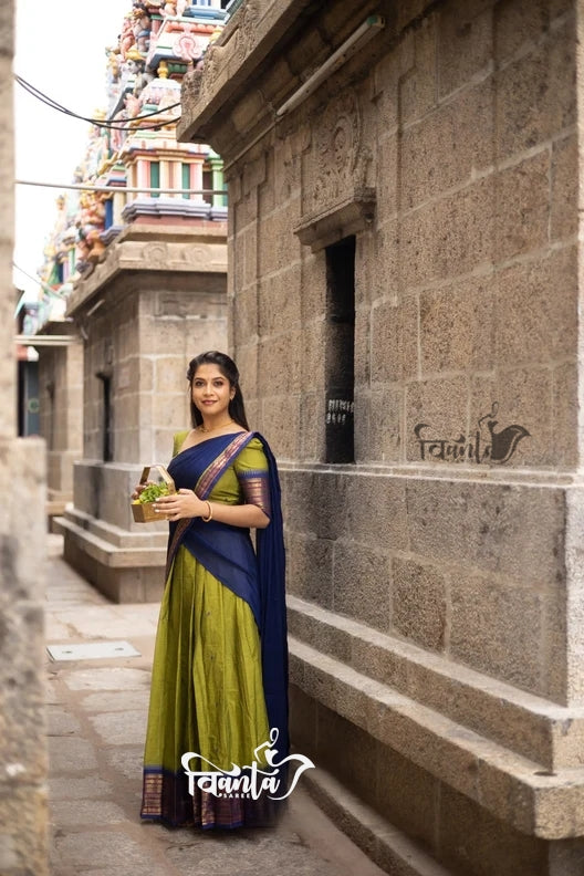 Kanjivaram Silk Zari Half Saree Lehenga With Blouse Along With Banarsi Silk Dupatta