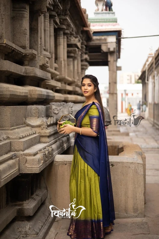 Kanjivaram Silk Zari Half Saree Lehenga With Blouse Along With Banarsi Silk Dupatta