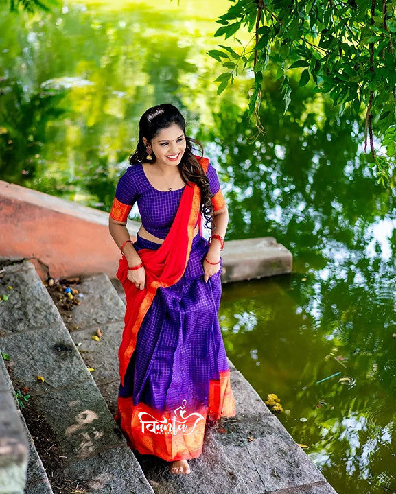 Kanjivaram Silk Zari Half Saree Lehenga With Blouse Along With Banarsi Silk Dupatta