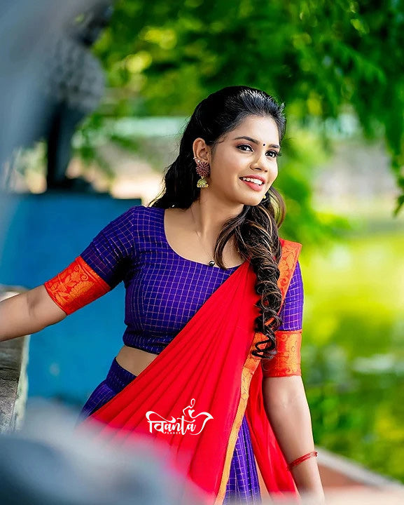 Kanjivaram Silk Zari Half Saree Lehenga With Blouse Along With Banarsi Silk Dupatta