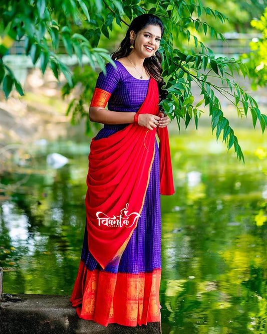 Kanjivaram Silk Zari Half Saree Lehenga With Blouse Along With Banarsi Silk Dupatta