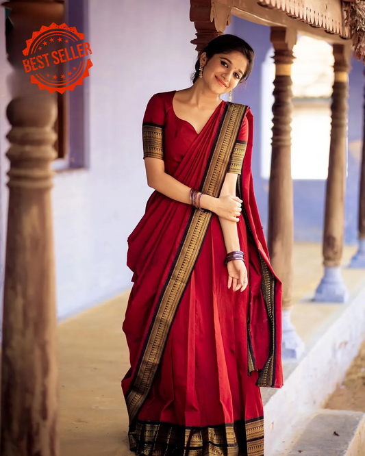 Kanjivaram Silk Zari Half Saree Lehenga With Blouse Along With Banarsi Silk Dupatta