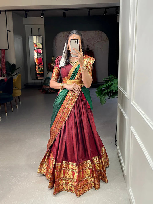 Kanjivaram Silk Zari Half Saree Lehenga With Blouse Along With Banarsi Silk Dupatta
