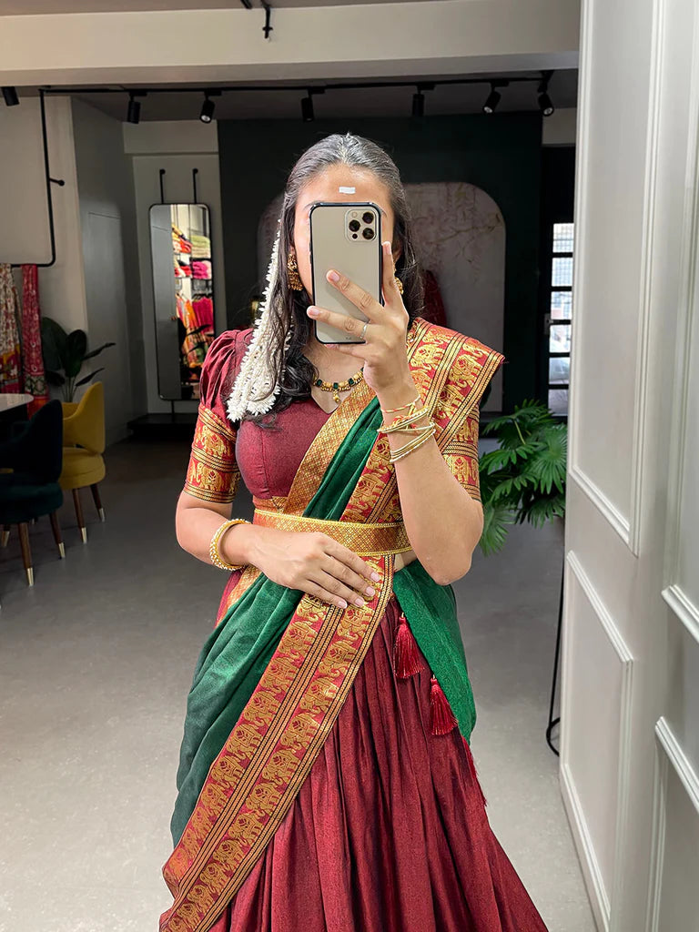 Kanjivaram Silk Zari Half Saree Lehenga With Blouse Along With Banarsi Silk Dupatta