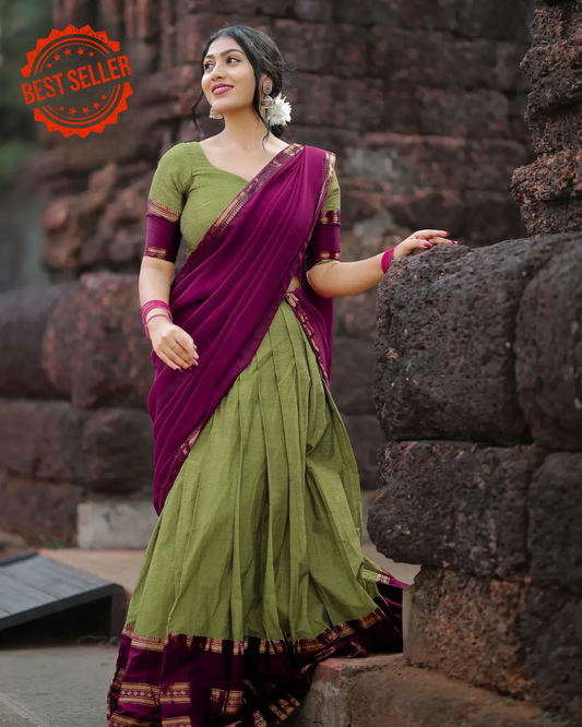 Kanjivaram Silk Zari Half Saree Lehenga With Blouse Along With Banarsi Silk Dupatta