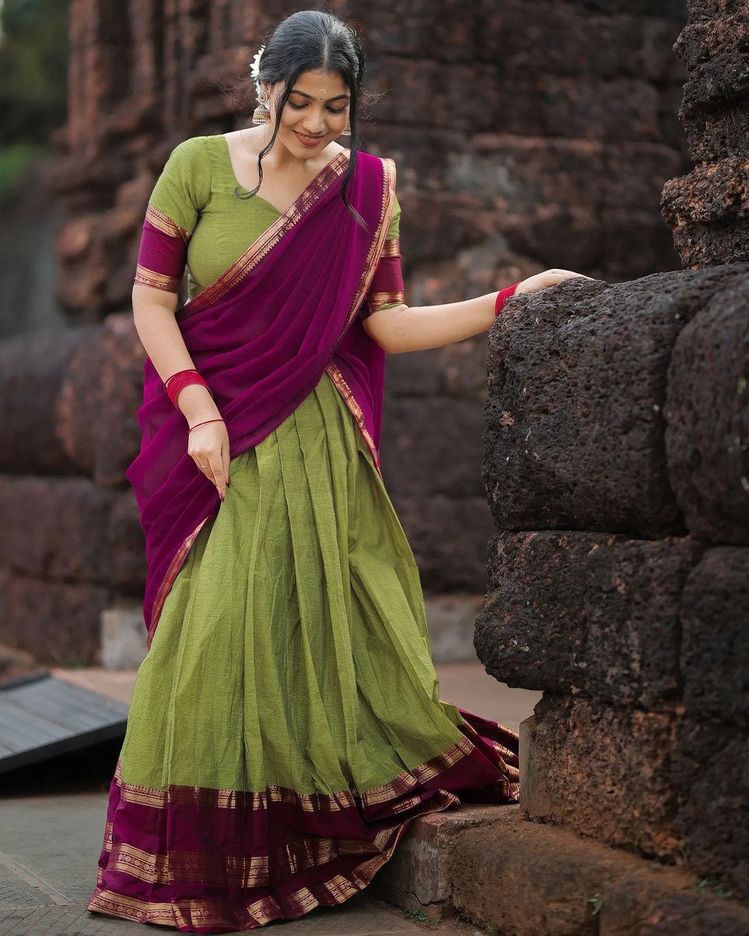 Kanjivaram Silk Zari Half Saree Lehenga With Blouse Along With Banarsi Silk Dupatta