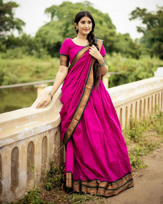 Kanjivaram Silk Zari Half Saree Lehenga With Blouse Along With Banarsi Silk Dupatta