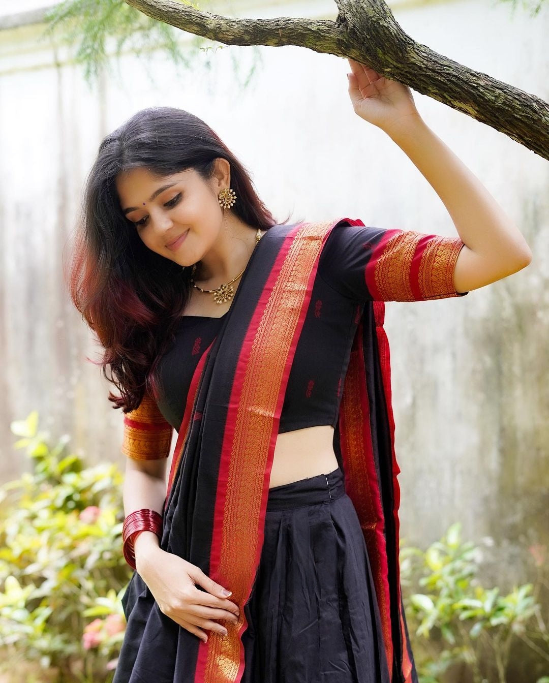 Kanjivaram Silk Zari Half Saree Lehenga With Blouse Along With Banarsi Silk Dupatta