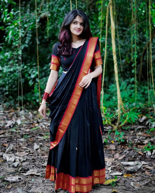Kanjivaram Silk Zari Half Saree Lehenga With Blouse Along With Banarsi Silk Dupatta
