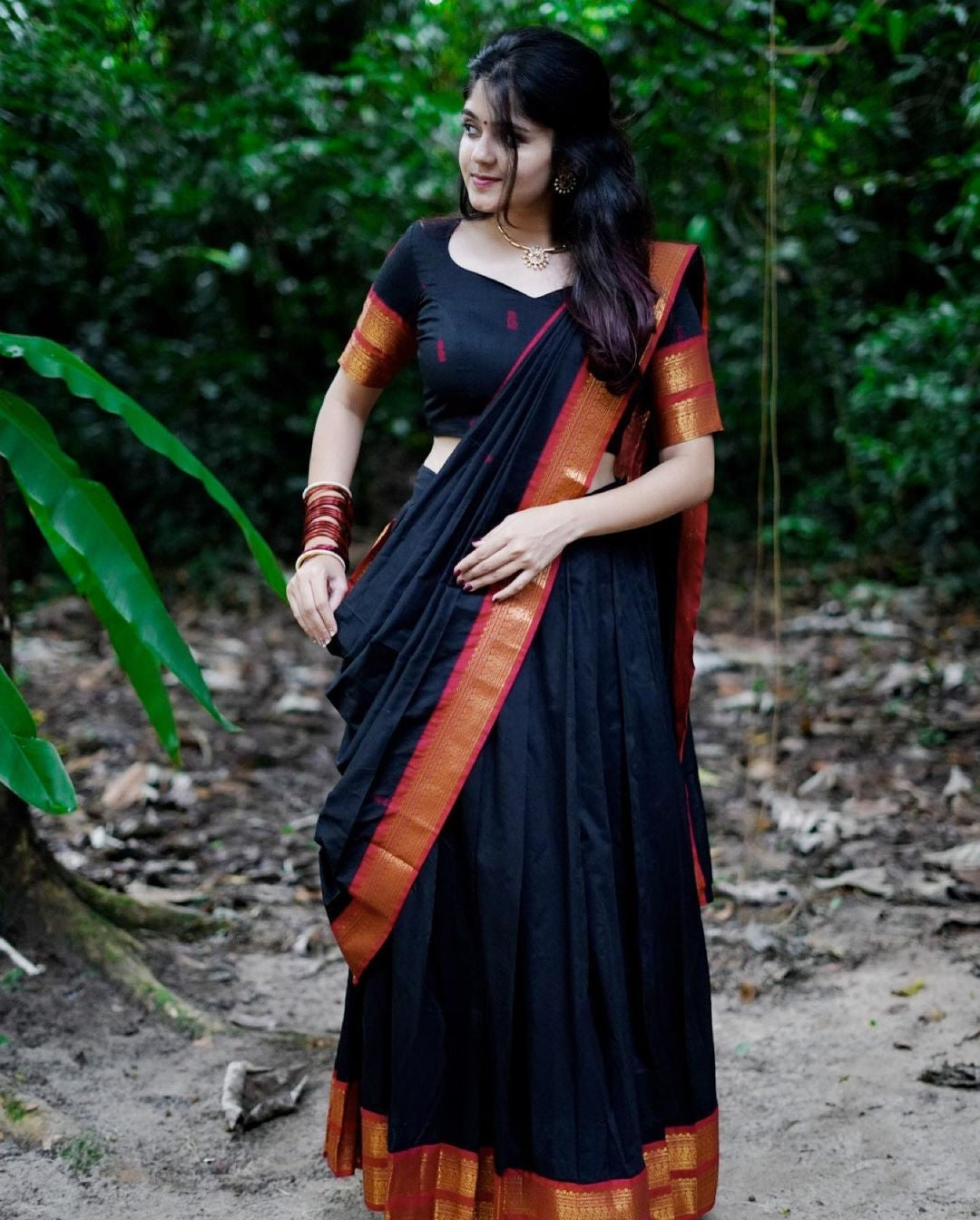 Kanjivaram Silk Zari Half Saree Lehenga With Blouse Along With Banarsi Silk Dupatta