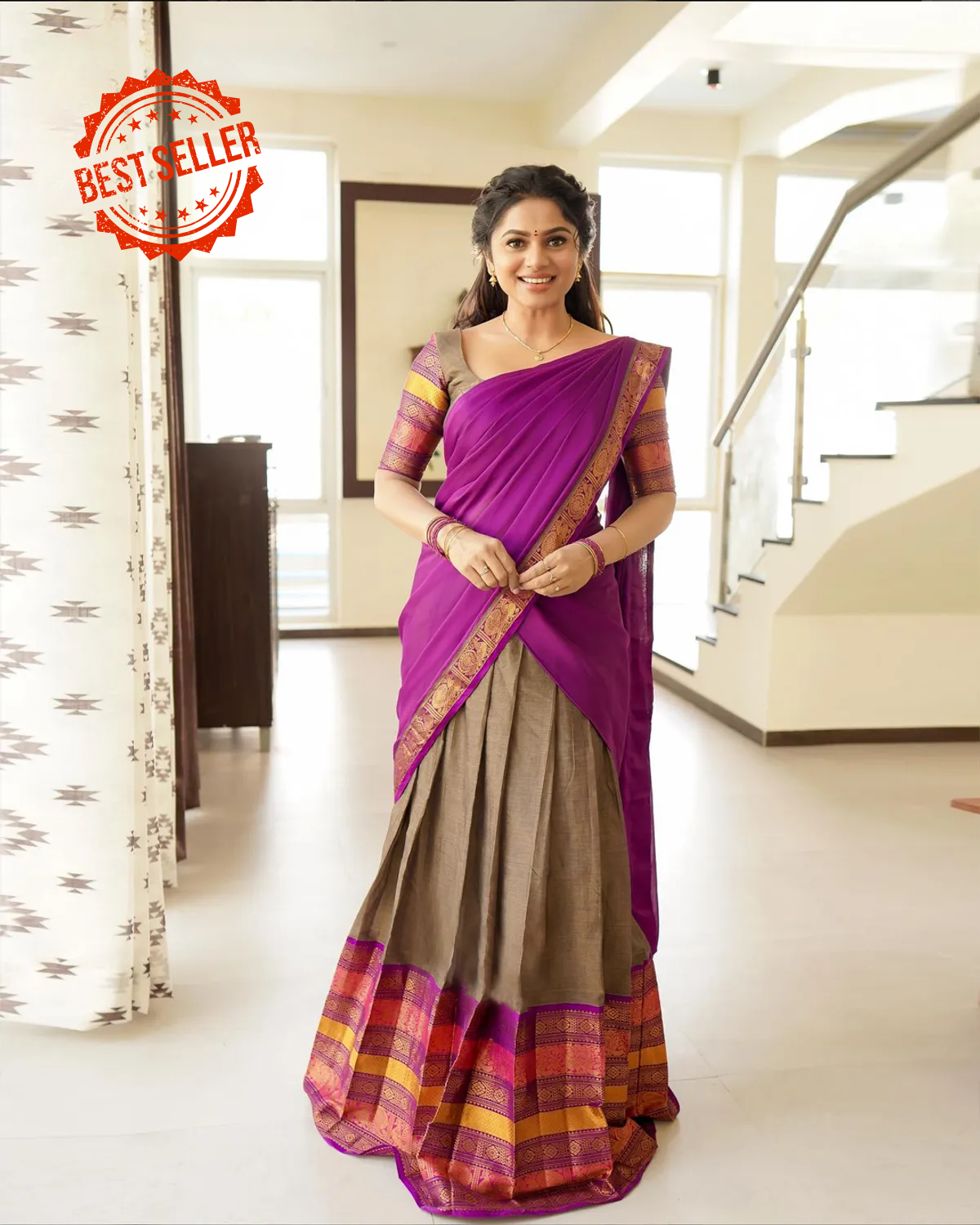 Kanjivaram Silk Zari Half Saree Lehenga With Blouse Along With Banarsi Silk Dupatta