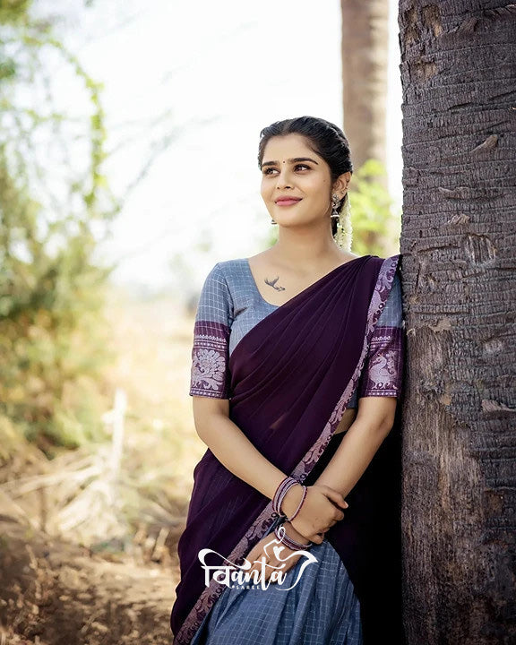 Kanjivaram Silk Zari Half Saree Lehenga With Blouse Along With Banarsi Silk Dupatta