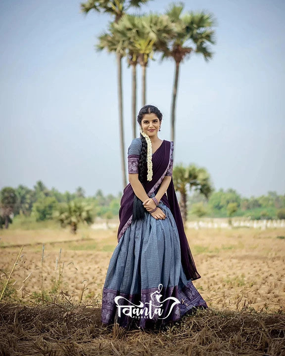 Kanjivaram Silk Zari Half Saree Lehenga With Blouse Along With Banarsi Silk Dupatta
