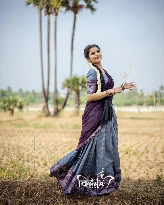 Kanjivaram Silk Zari Half Saree Lehenga With Blouse Along With Banarsi Silk Dupatta