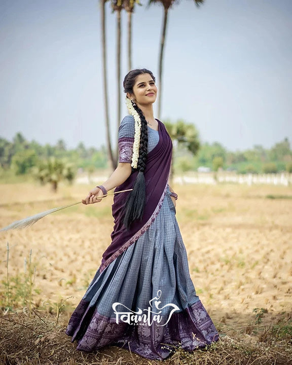 Kanjivaram Silk Zari Half Saree Lehenga With Blouse Along With Banarsi Silk Dupatta