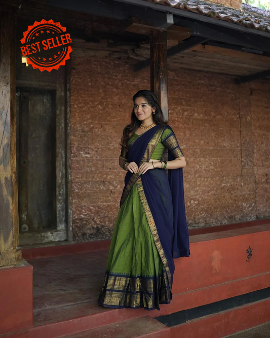 Kanjivaram Silk Zari Half Saree Lehenga With Blouse Along With Banarsi Silk Dupatta