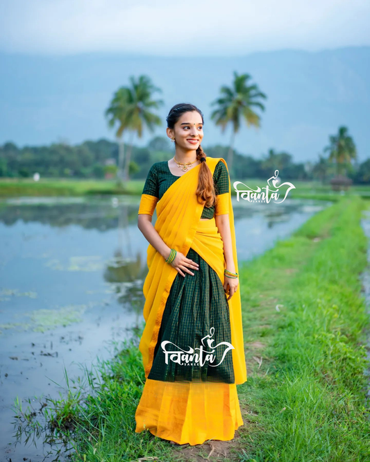 Kanjivaram Silk Zari Half Saree Lehenga With Blouse Along With Banarsi Silk Dupatta