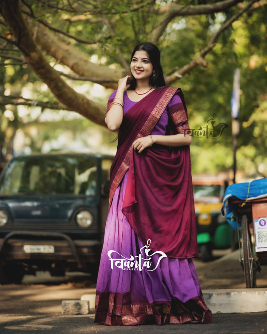 Padmaja Cotton Half Saree - WINE