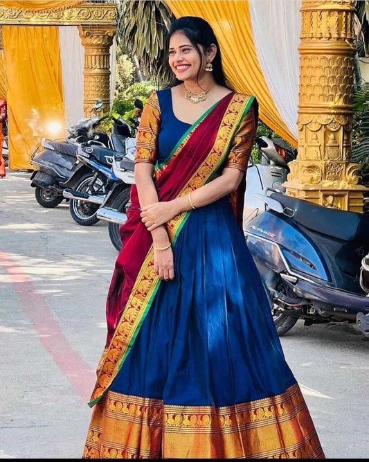 Kanjivaram Silk Zari Half Saree Lehenga With Blouse Along With Banarsi Silk Dupatta