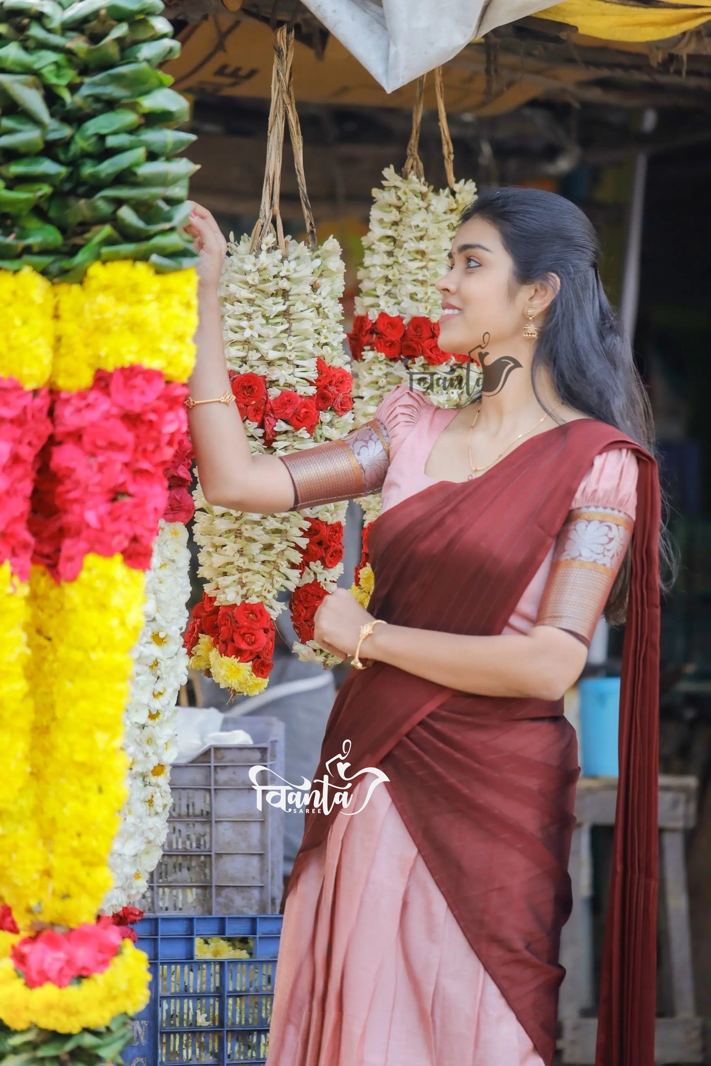 Padmaja - Pastel Pink and Maroon Cotton Half Saree
