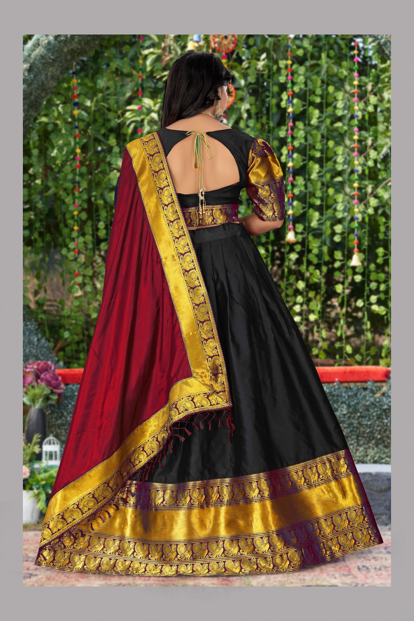 Kanjivaram Silk Zari Half Saree Lehenga With Blouse Along With Banarsi Silk Dupatta