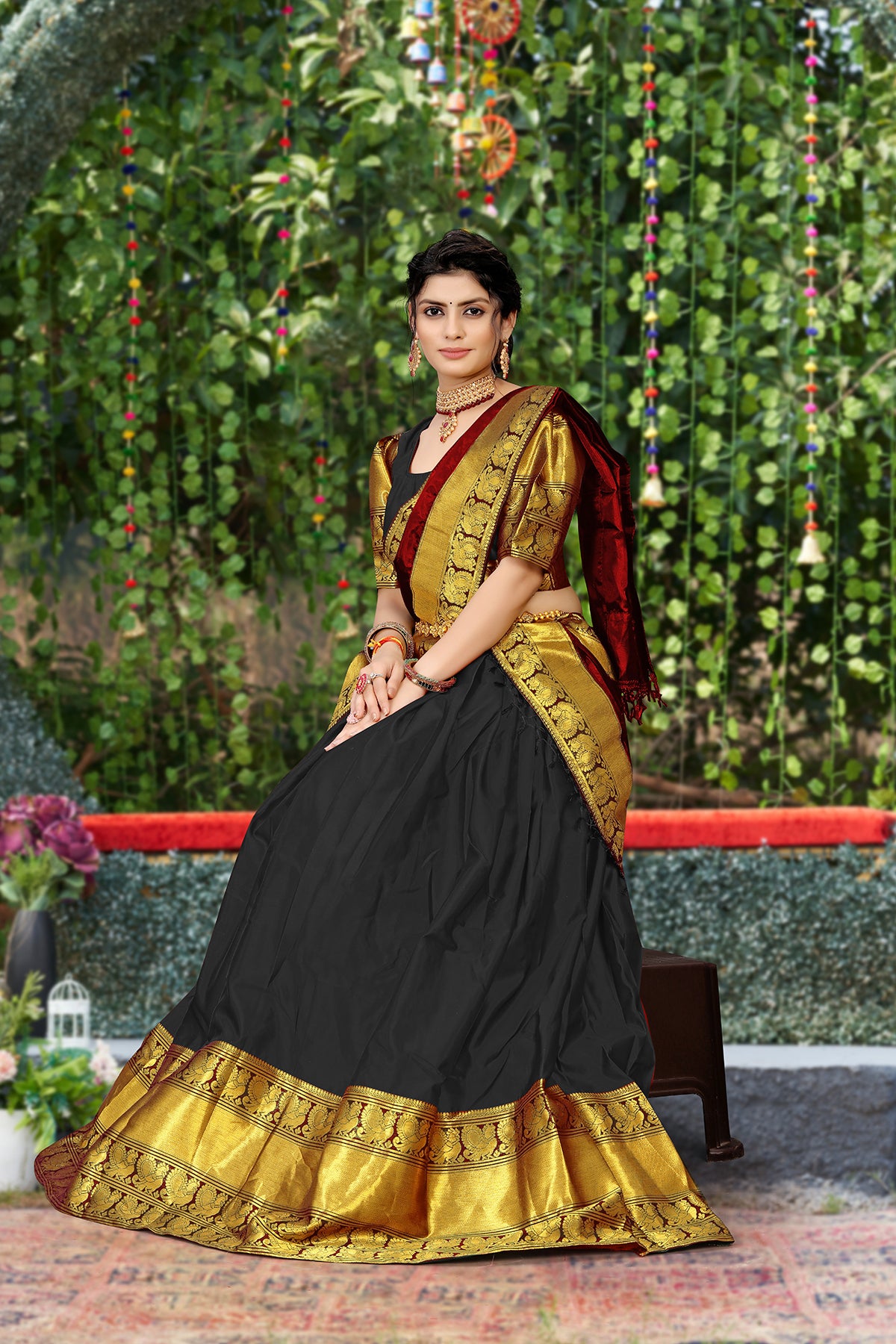 Kanjivaram Silk Zari Half Saree Lehenga With Blouse Along With Banarsi Silk Dupatta