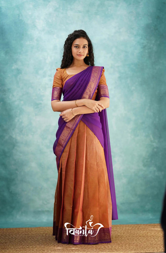 Kanjivaram Silk Zari Half Saree Lehenga With Blouse Along With Banarsi Silk Dupatta