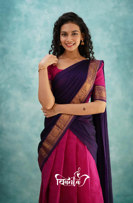 Kanjivaram Silk Zari Half Saree Lehenga With Blouse Along With Banarsi Silk Dupatta