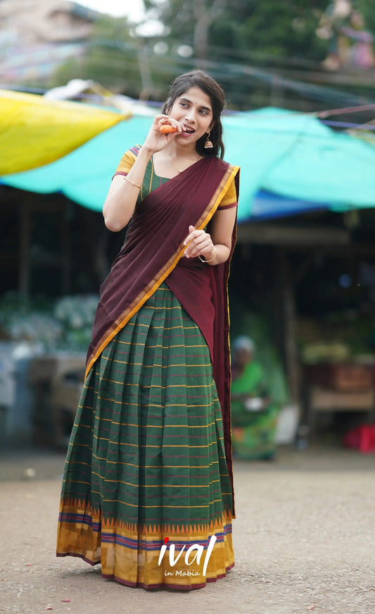 Padmaja - Green and Mroon Cotton Halfsaree