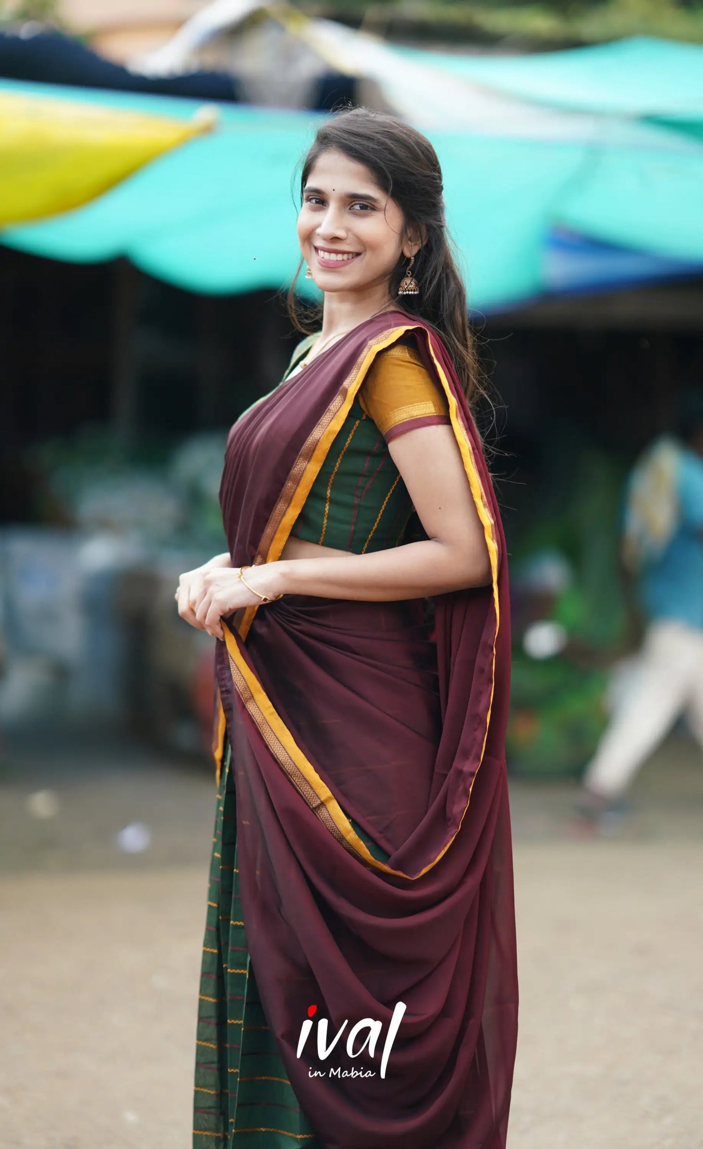 Padmaja - Green and Mroon Cotton Halfsaree