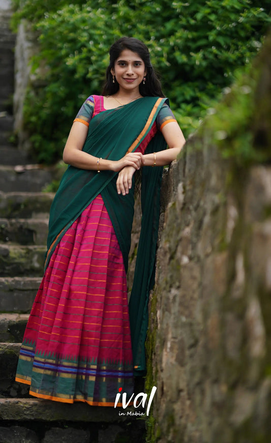Padmaja - Gajri and Green Cotton Halfsaree