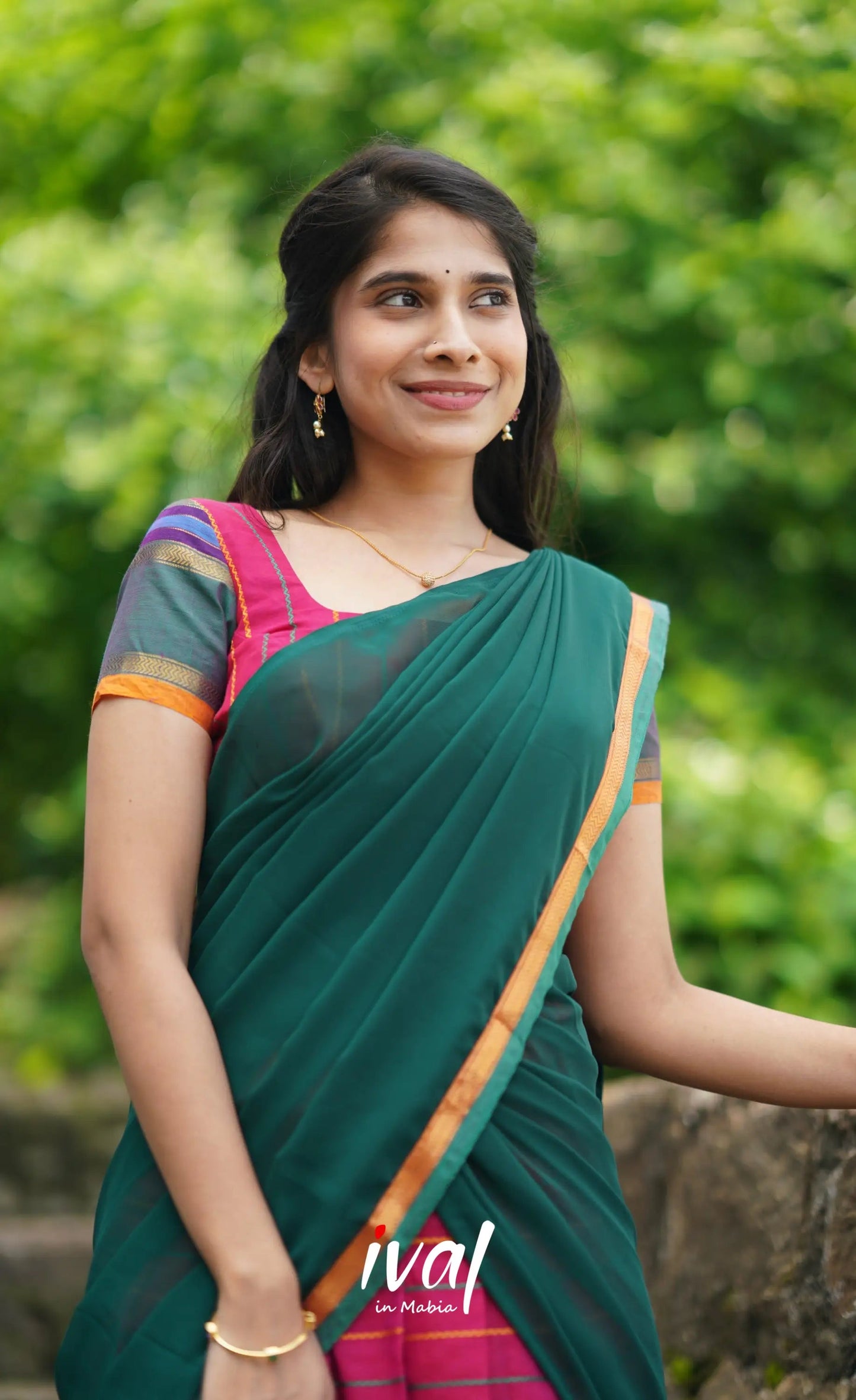 Padmaja - Gajri and Green Cotton Halfsaree