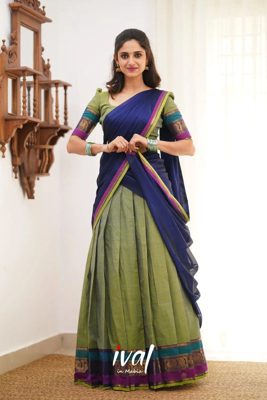 Padmaja Cotton Halfsaree - Two Tone Green and Violet