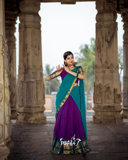 Kanjivaram Silk Zari Half Saree Lehenga With Blouse Along With Banarsi Silk Dupatta