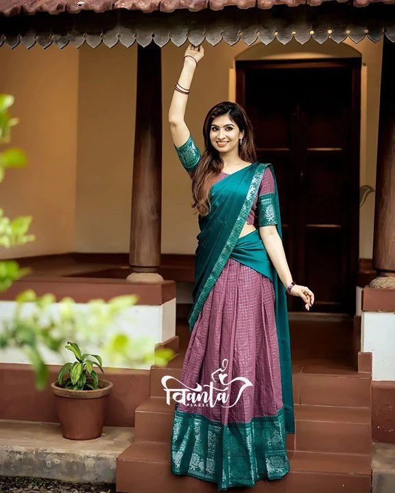 Kanjivaram Silk Zari Half Saree Lehenga With Blouse Along With Banarsi Silk Dupatta