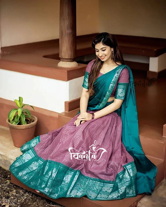 Kanjivaram Silk Zari Half Saree Lehenga With Blouse Along With Banarsi Silk Dupatta