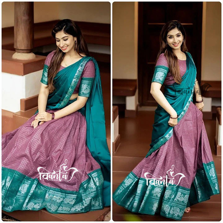 Kanjivaram Silk Zari Half Saree Lehenga With Blouse Along With Banarsi Silk Dupatta