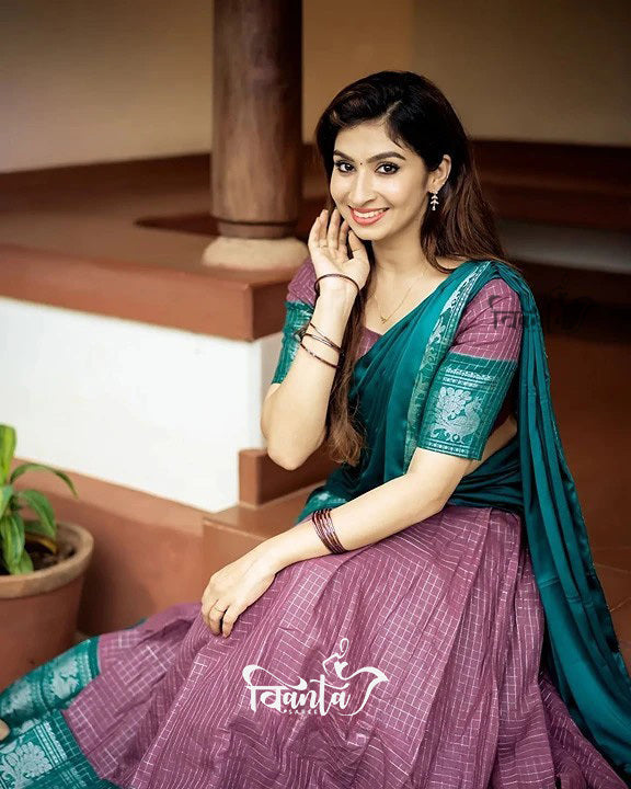 Kanjivaram Silk Zari Half Saree Lehenga With Blouse Along With Banarsi Silk Dupatta