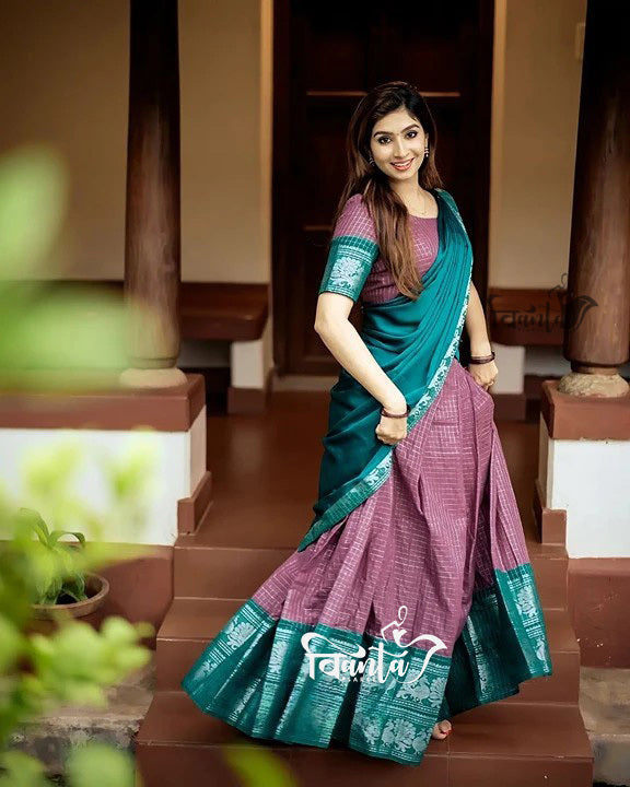 Kanjivaram Silk Zari Half Saree Lehenga With Blouse Along With Banarsi Silk Dupatta