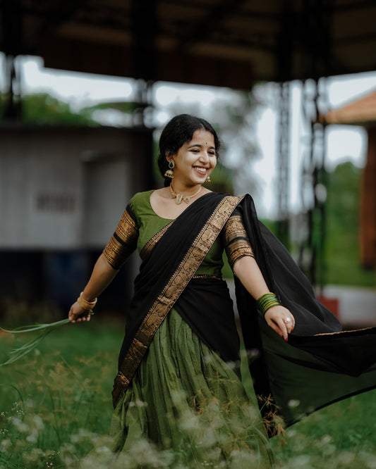 Kanjivaram Silk Zari Half Saree Lehenga With Blouse Along With Banarsi Silk Dupatta