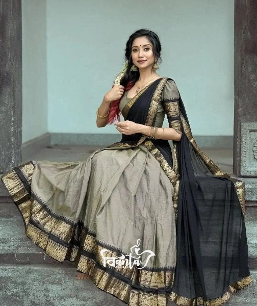 Kanjivaram Silk Zari Half Saree Lehenga With Blouse Along With Banarsi Silk Dupatta