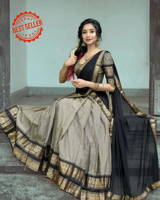 Kanjivaram Silk Zari Half Saree Lehenga With Blouse Along With Banarsi Silk Dupatta