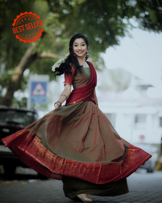 Kanjivaram Silk Zari Half Saree Lehenga With Blouse Along With Banarsi Silk Dupatta